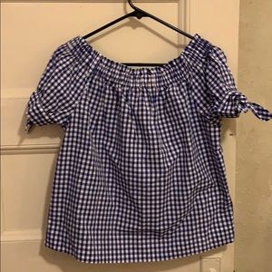 JCrew Blue Gingham Off the Shoulder